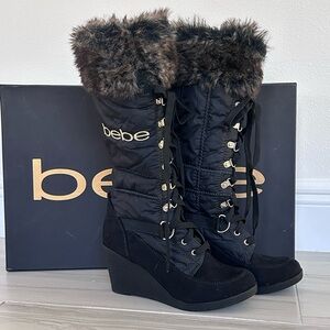 Bebe Black Winter Boots with Fur Trim